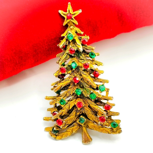 Vintage Jewelry - Vintage Holiday Rhinestone Christmas Tree Brooch